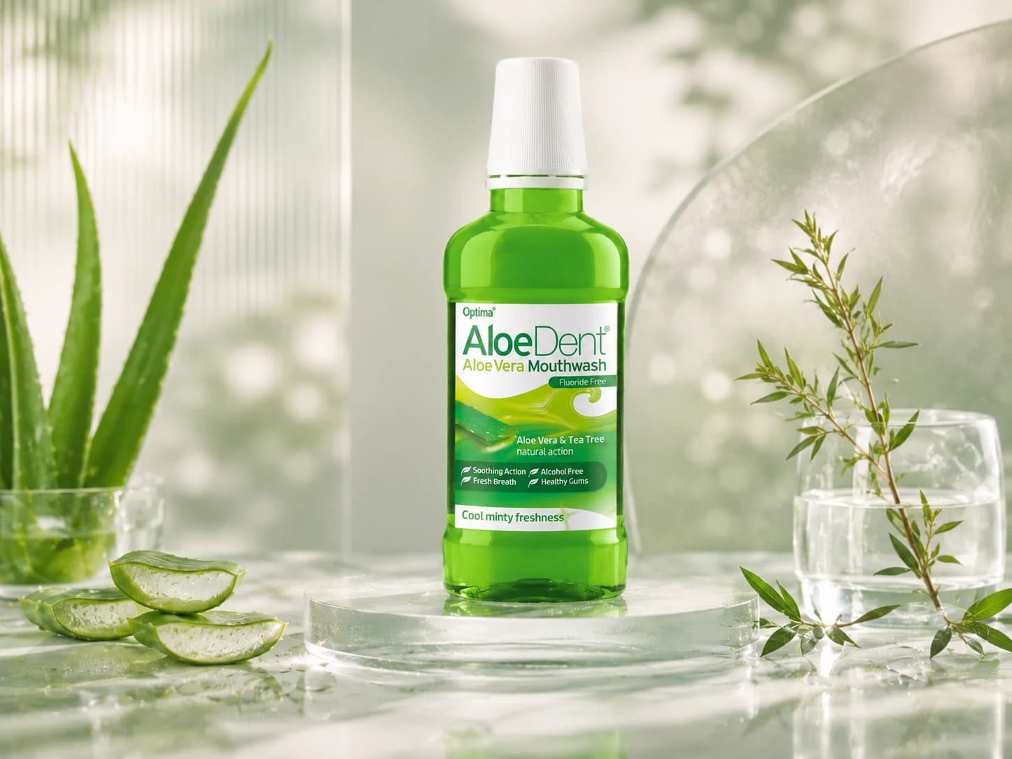 AloeDent Aloe Vera Ağız Bakım Suyu, aloe vera ve çay ağacı ile